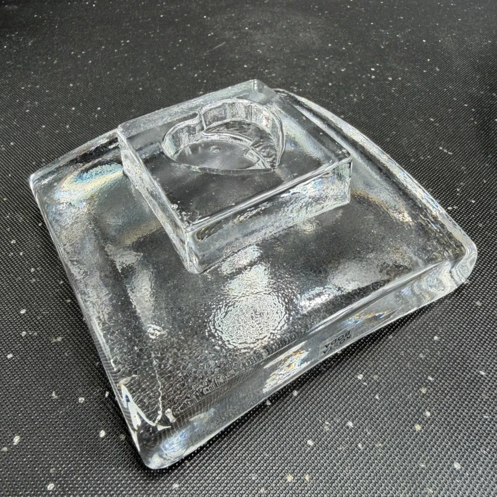 Kosta Boda Swedish Glass Square Heart Footed Dish Clear Bertil Vallien Saturday